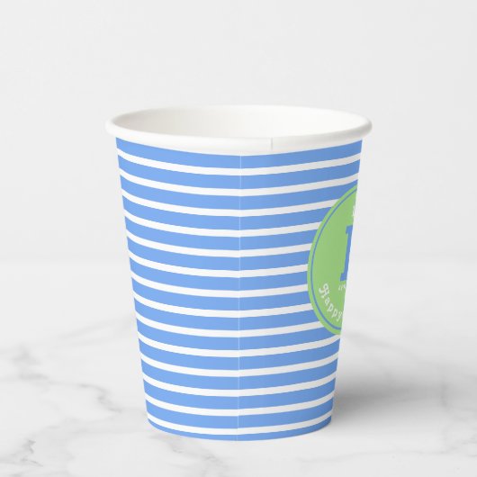 Verjaardag Stripes Blauw⎮Wit Groen Papieren Bekers (Rechts)
