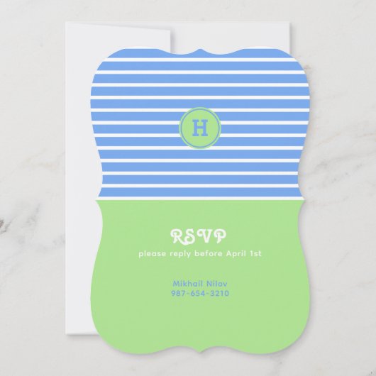 Verjaardag Stripes Blauw⎮Wit Groen Uitnodiging (Achterkant)