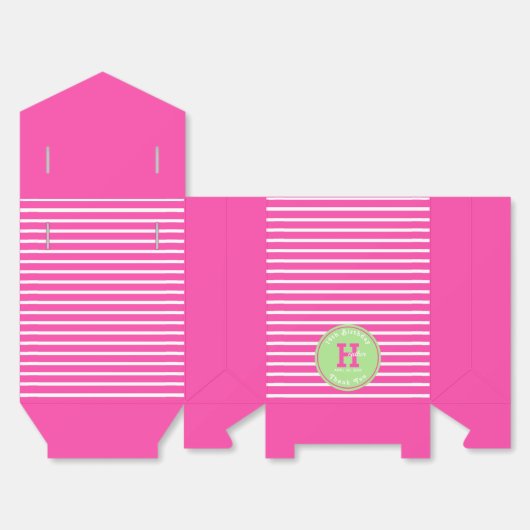 Verjaardag Stripes Roze⎮Wit Groen Favoriet Box Bedankdoosjes (Ongevouwen)