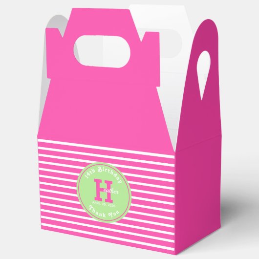 Verjaardag Stripes Roze⎮Wit Groen Favoriet Box Bedankdoosjes (Open)