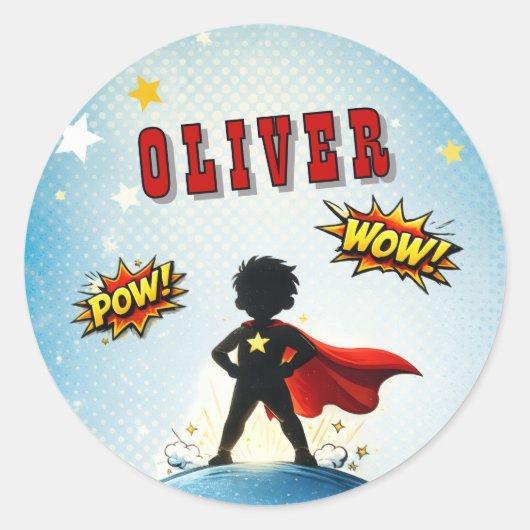 Verjaardag Superheld Jongen Comic Stijl Ronde Sticker (Voorkant)