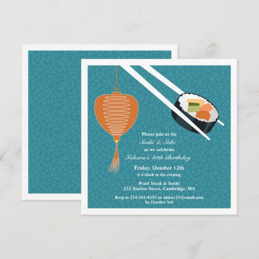 Verjaardag Sushi Party Flat Uitnodiging (Voorkant / Achterkant)