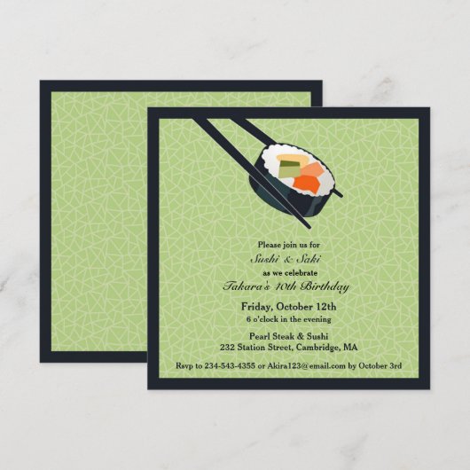 Verjaardag Sushi Party Flat Uitnodiging (Voorkant / Achterkant)