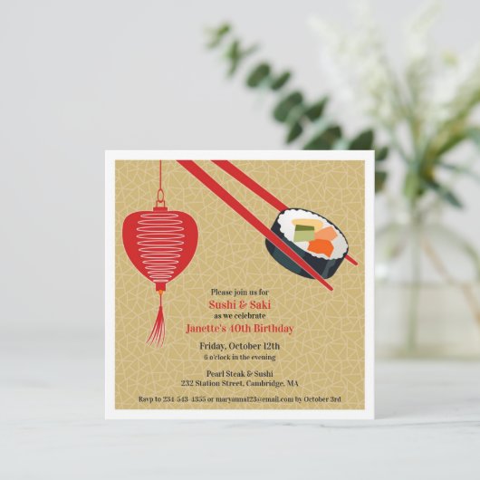 Verjaardag Sushi Party Flat Uitnodiging (Staand voorkant)