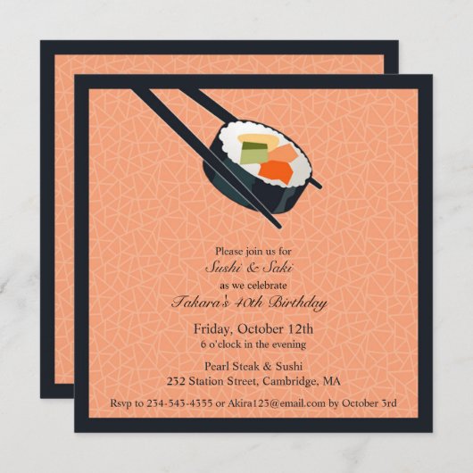 Verjaardag Sushi Party Flat Uitnodiging (Voorkant / Achterkant)