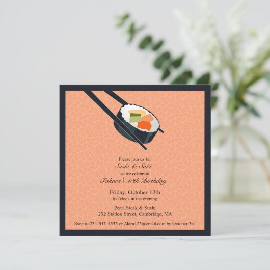 Verjaardag Sushi Party Flat Uitnodiging (Staand voorkant)