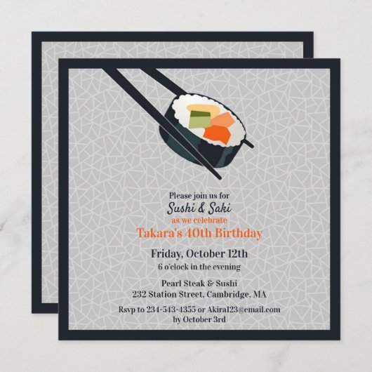 Verjaardag Sushi Party Flat Uitnodiging (Voorkant / Achterkant)