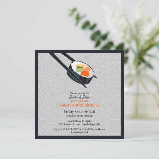 Verjaardag Sushi Party Flat Uitnodiging (Staand voorkant)