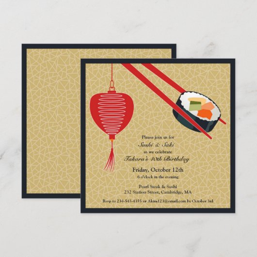 Verjaardag Sushi Party Flat Uitnodiging (Voorkant / Achterkant)