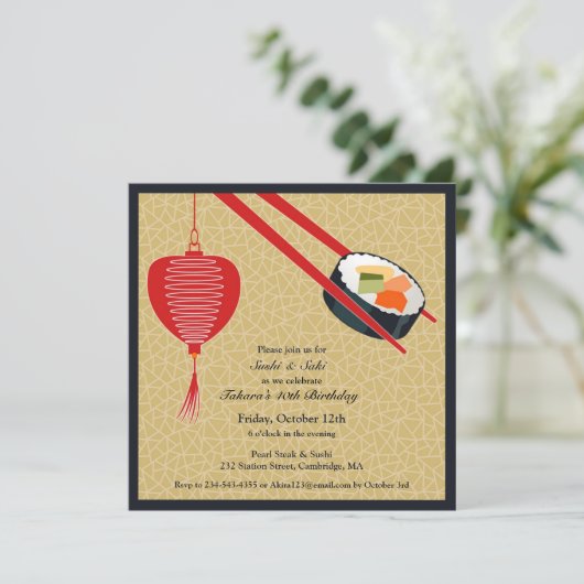 Verjaardag Sushi Party Flat Uitnodiging (Staand voorkant)