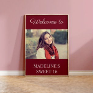 Verjaardag Sweet 16 bordeaux naam foto welkom Poster