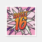 VERJAARDAG SWEET 16 Fun Retro Stripboek Roze Servetten (Voorkant)