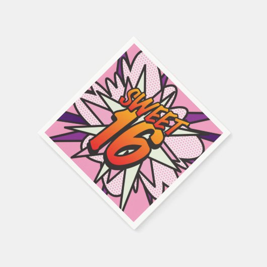 VERJAARDAG SWEET 16 Fun Retro Stripboek Roze Servetten (Hoek)