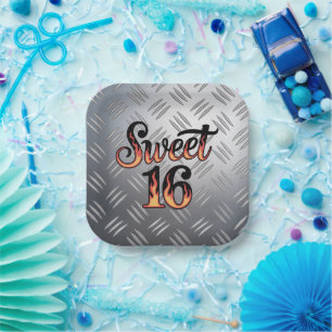 Verjaardag Sweet 16 in Vlammen en Zilveren Plaat Papieren Bordje