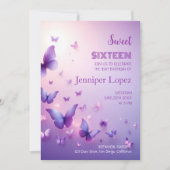 Verjaardag Sweet 16 Invitation - Paarse Vlinder Kaart (Voorkant)