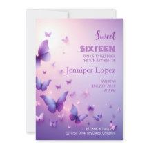 Verjaardag Sweet 16 Invitation - Paarse Vlinder