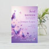 Verjaardag Sweet 16 Invitation - Paarse Vlinder Kaart (Staand voorkant)