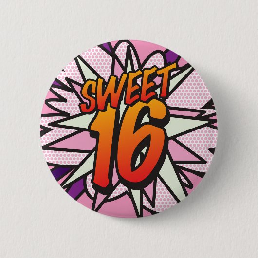 VERJAARDAG SWEET 16 Leuk Retro Stripboek Ronde Button 5,7 Cm (Voorkant)