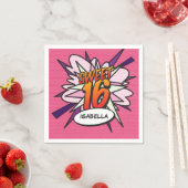 VERJAARDAG SWEET 16 Leuk Retro Stripboek Roze Servet (Insitu)