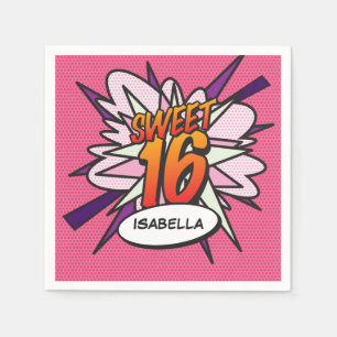 VERJAARDAG SWEET 16 Leuk Retro Stripboek Roze Servet