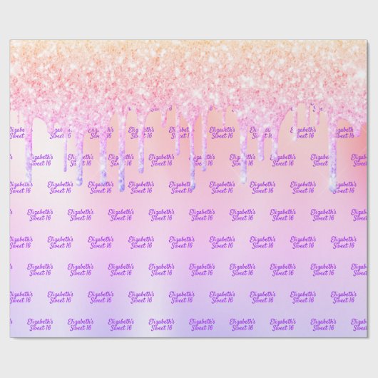 Verjaardag Sweet 16 roze roze gouden glinsterende  Cadeaupapier (Vlak)