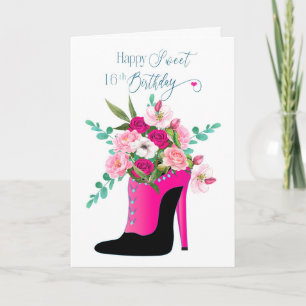Verjaardag Sweet 16th Flowers in High Heel Shoe Ca Kaart