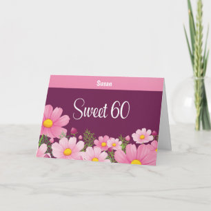 Verjaardag Sweet 60 met Roze Margrieten Kaart