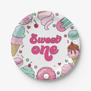 Verjaardag Sweet One met Ijs, Strooigoed en Cake Papieren Bordje