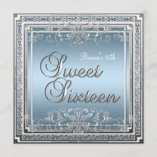 Verjaardag Sweet Sixteen Blauw Zilver Tiener Meisj Kaart