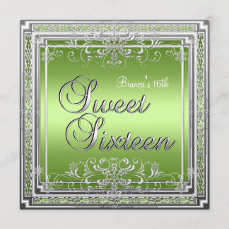 Verjaardag Sweet Sixteen Helder groen zilver Meisj Kaart