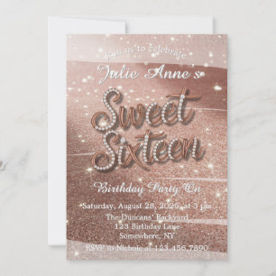 Verjaardag Sweet Sixteen in Roze Goud en Parels Kaart