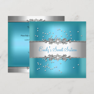 Verjaardag Sweet Sixteen Turquoise Blauw Zilveren  Kaart