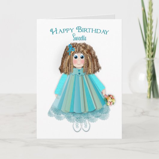 Verjaardag, Sweetie, Baby Doll & Dollhouse Kaart (Voorkant)