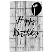 Verjaardag symmetrisch witgekalkt hout patroon medium cadeauzakje (Voorkant)