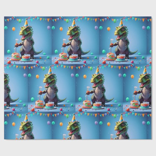 Verjaardag T-Rex Cadeaupapier (Vlak)