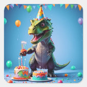 Verjaardag T-Rex Vierkante Sticker (Voorkant)