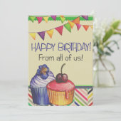 Verjaardag taart ballontekening, groet feestdagenkaart (Staand voorkant)