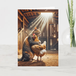 Verjaardag Tabby Cat Knuffelen Een Boerderij Kip Kaart