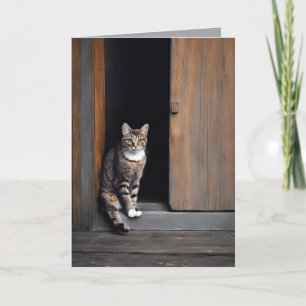 Verjaardag Tabby Kat in Schuur Doorway Kaart