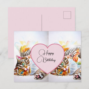 Verjaardag Tabby Kat Katten Ansichtkaart Briefkaart