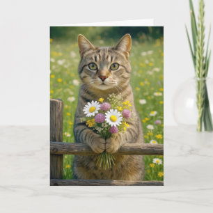 Verjaardag Tabby Kat Met Wildflower Boeket Kaart
