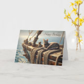 Verjaardag Tabby Kat Op Nautische Touwen Kaart (Gele Bloem)