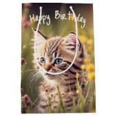 Verjaardag Tabby Kitten In Wildbloemen Medium Cadeauzakje (Voorkant)