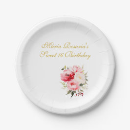 Verjaardag Tafelservies met Bloemen voor Sweet 16 Papieren Bordje
