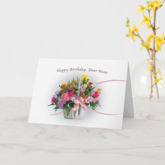 Verjaardag, tante, bloemen in een mand kaart (Gele Bloem)