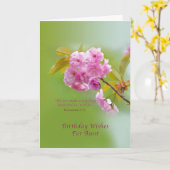 Verjaardag, Tante, de Bloesems van de Kers, Roze Kaart (Gele Bloem)