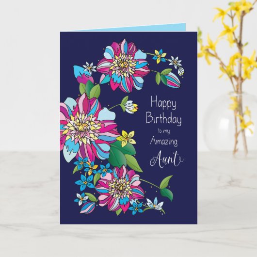 Verjaardag, tante, felle en kleurrijke bloemen kaart (Gele Bloem)