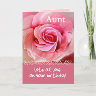 Verjaardag tante met roze roos en kant kaart