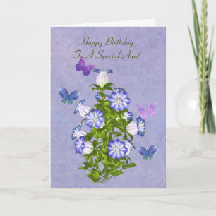Verjaardag, tante, vlinders en klokbloemen kaart