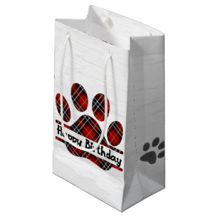 Verjaardag Tartan Plaid Paw Print Klein Cadeauzakje